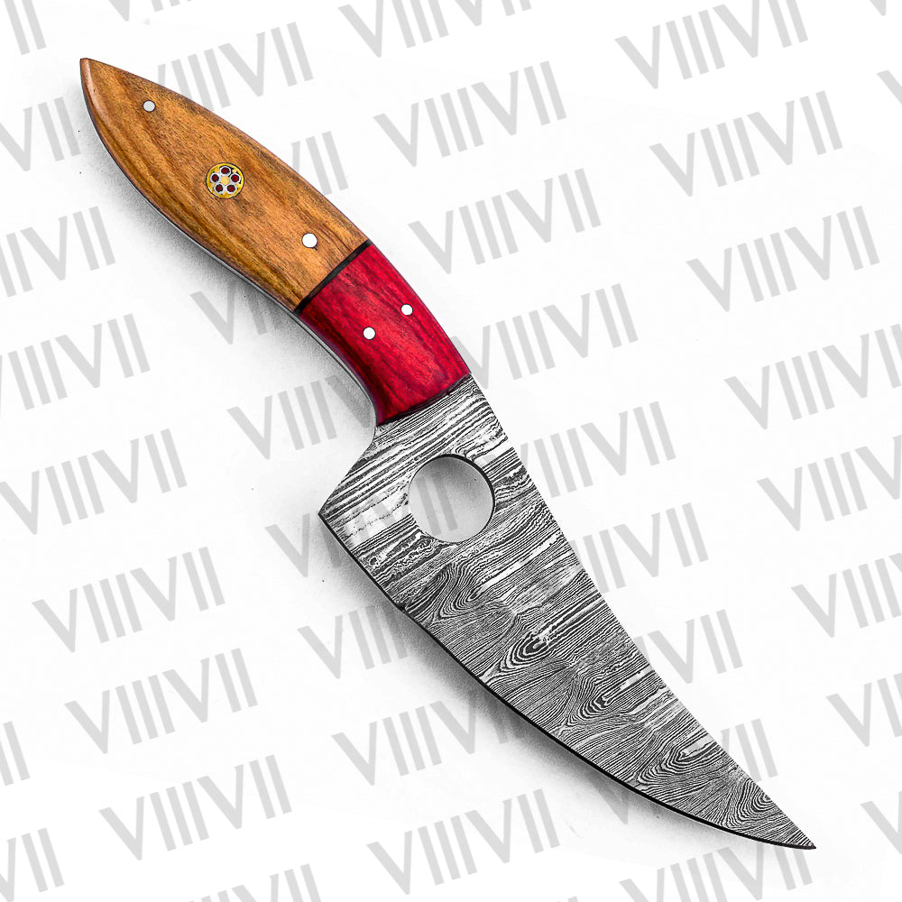 Custom Handmade Knife Forged in Damascus Steel with Twisted Pattern & Ash Wood Handle