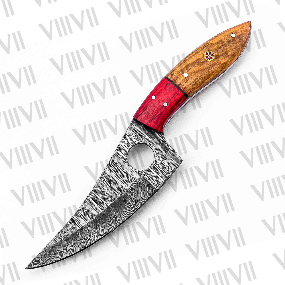 Custom Handmade Knife Forged in Damascus Steel with Twisted Pattern & Ash Wood Handle