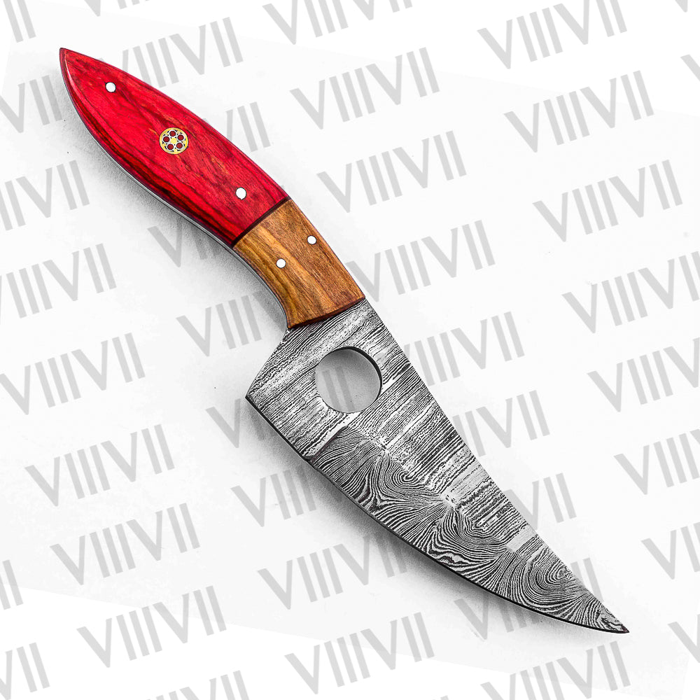 Handmade Damascus Steel Knife with Twisted Pattern & Red Ashwood Handle – Outdoor & Kitchen Tool