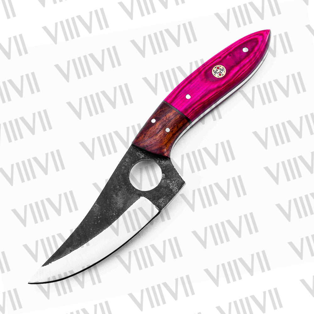 Handmade Viking knife in stainless steel rustic effect with beautiful pink wood handle