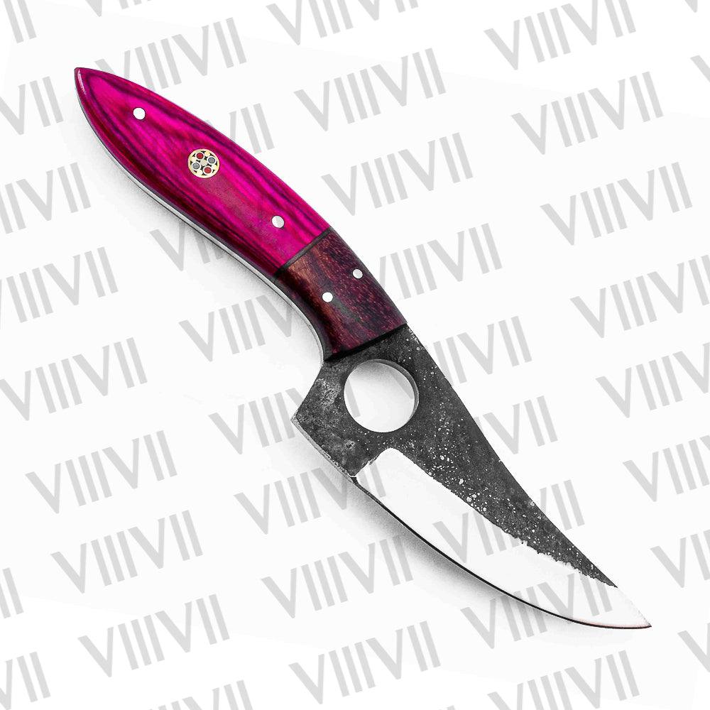 Handmade Viking knife in stainless steel rustic effect with beautiful pink wood handle
