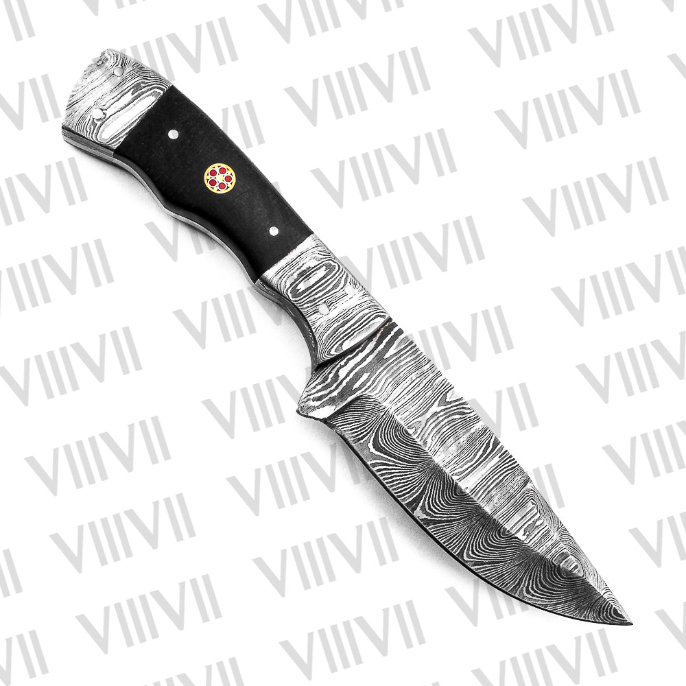 Damascus Steel Hunting Knife with Twisted Pattern Blade & Micarta Handle – Handmade Outdoor Survival Tool