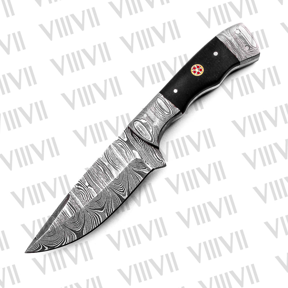 Damascus Steel Hunting Knife with Twisted Pattern Blade & Micarta Handle – Handmade Outdoor Survival Tool