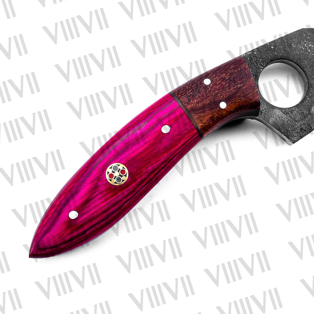 Handmade Viking knife in stainless steel rustic effect with beautiful pink wood handle