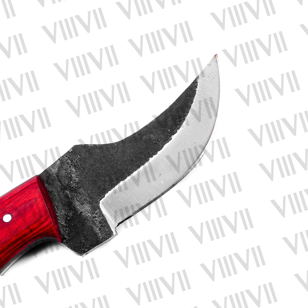 Forged Red Hunting Knife with Blood Red Wood Handle & Brass Mosaic Pins – Compact Outdoor Skinning Blade