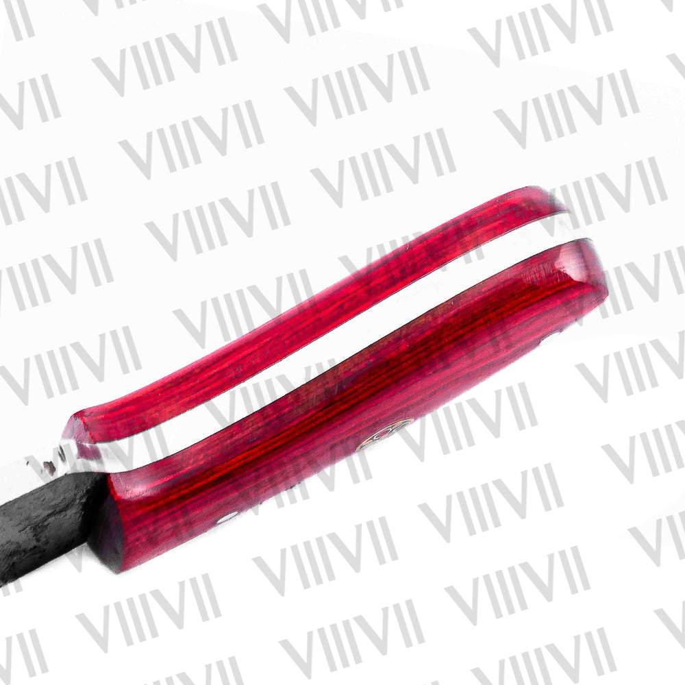 Forged Red Hunting Knife with Blood Red Wood Handle & Brass Mosaic Pins – Compact Outdoor Skinning Blade