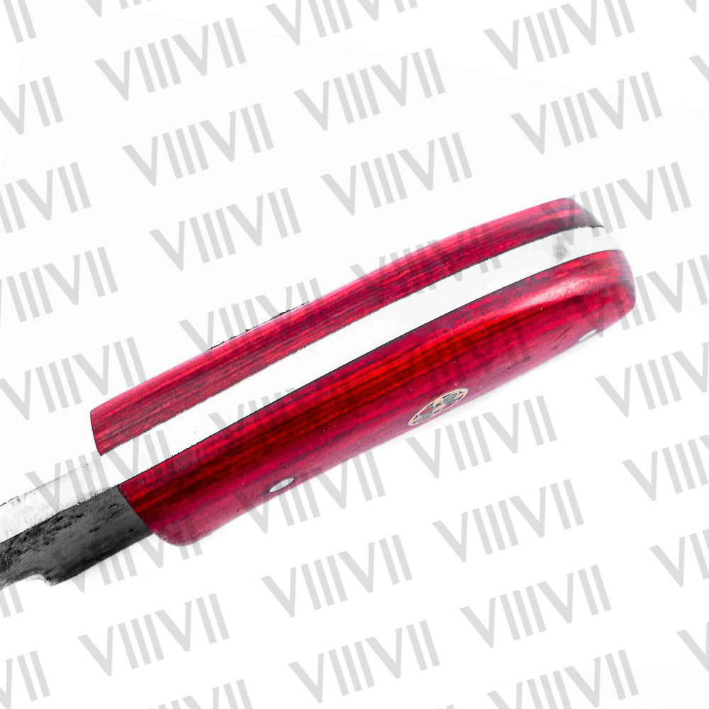 Forged Red Hunting Knife with Blood Red Wood Handle & Brass Mosaic Pins – Compact Outdoor Skinning Blade