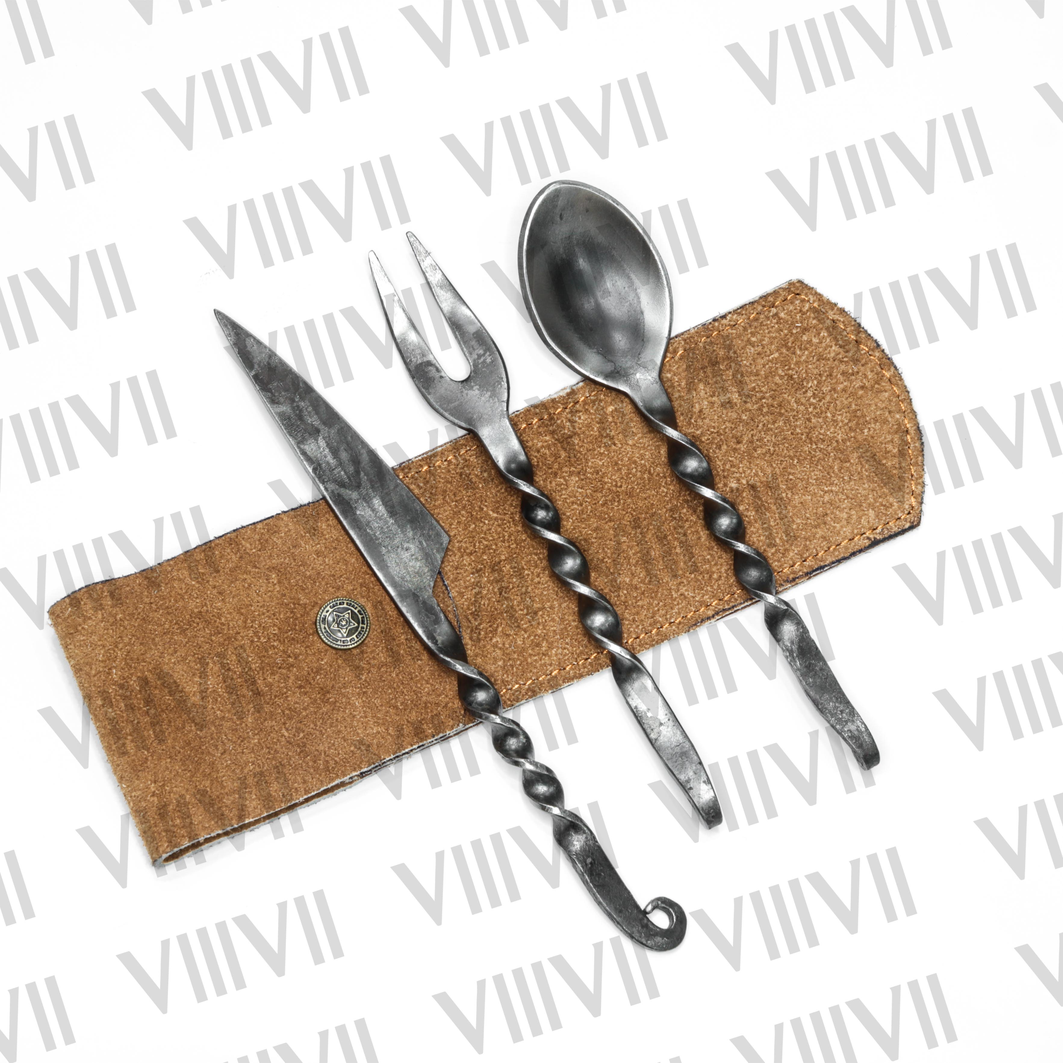 Medieval viking tableware single twist handle with genuine leather sheath