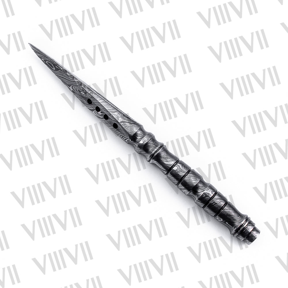 Hand Forged Damascus Steel Tri Dagger with Textured Grip Handle | Collector’s Blade with Unique Design