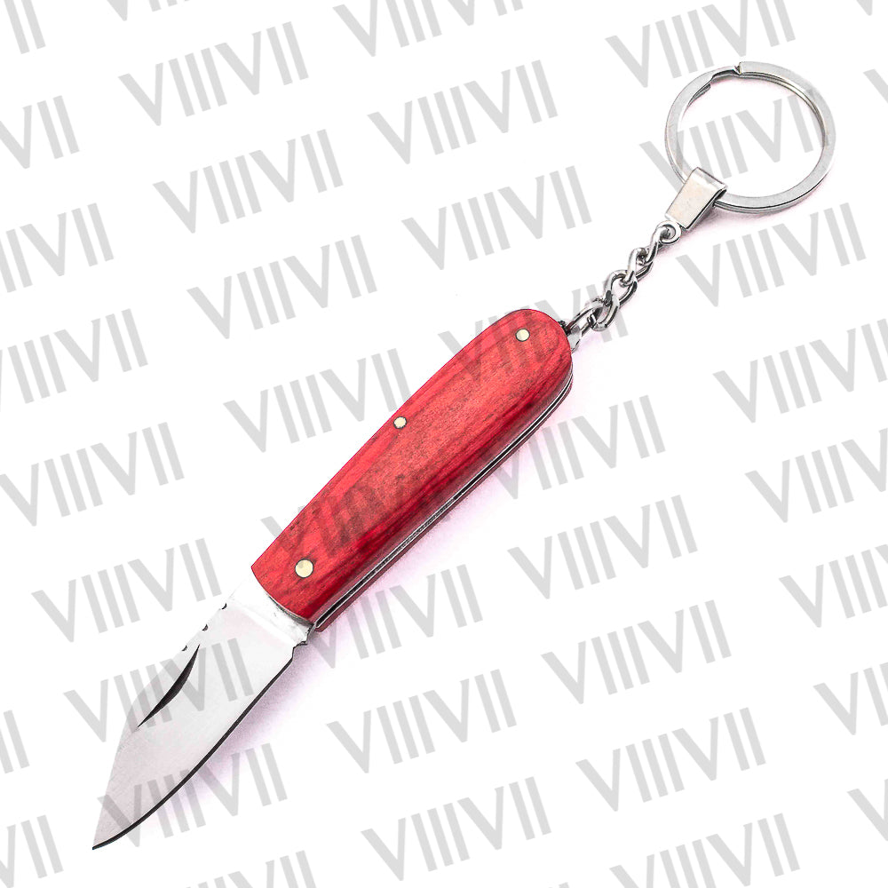 Folding Pocket Knife Keychain – Damascus or Stainless Steel Blade with Red Wood Handle | Mini EDC Knife for Gift, Camping & Daily Utility