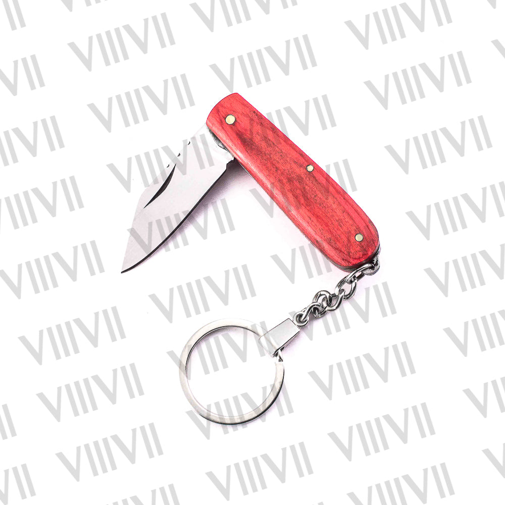 Folding Pocket Knife Keychain – Damascus or Stainless Steel Blade with Red Wood Handle | Mini EDC Knife for Gift, Camping & Daily Utility