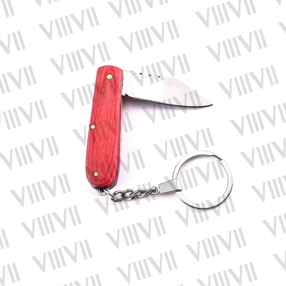 Folding Pocket Knife Keychain – Damascus or Stainless Steel Blade with Red Wood Handle | Mini EDC Knife for Gift, Camping & Daily Utility