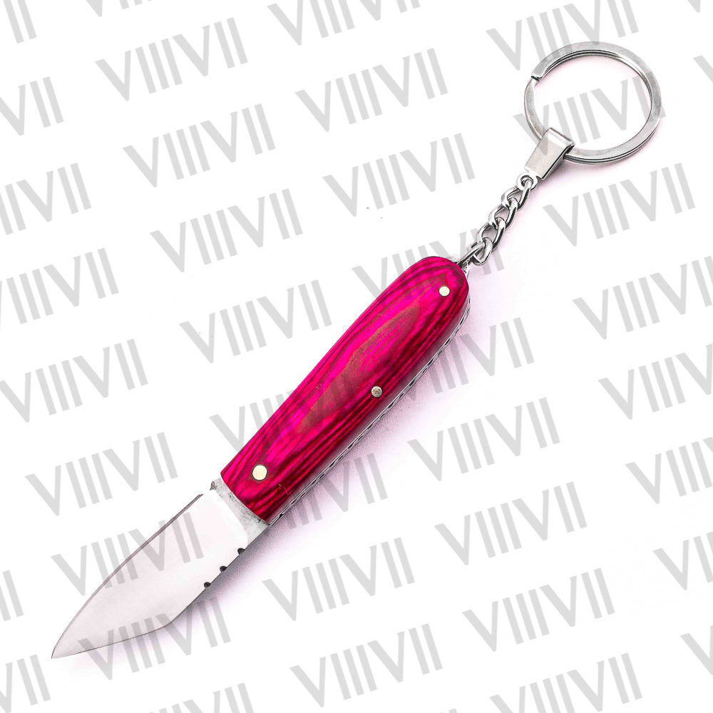 Folding Pocket Knife Keychain – Damascus or Stainless Blade with Pink Wood Handle | Mini EDC Gift Knife for Women, Camping & Everyday Use