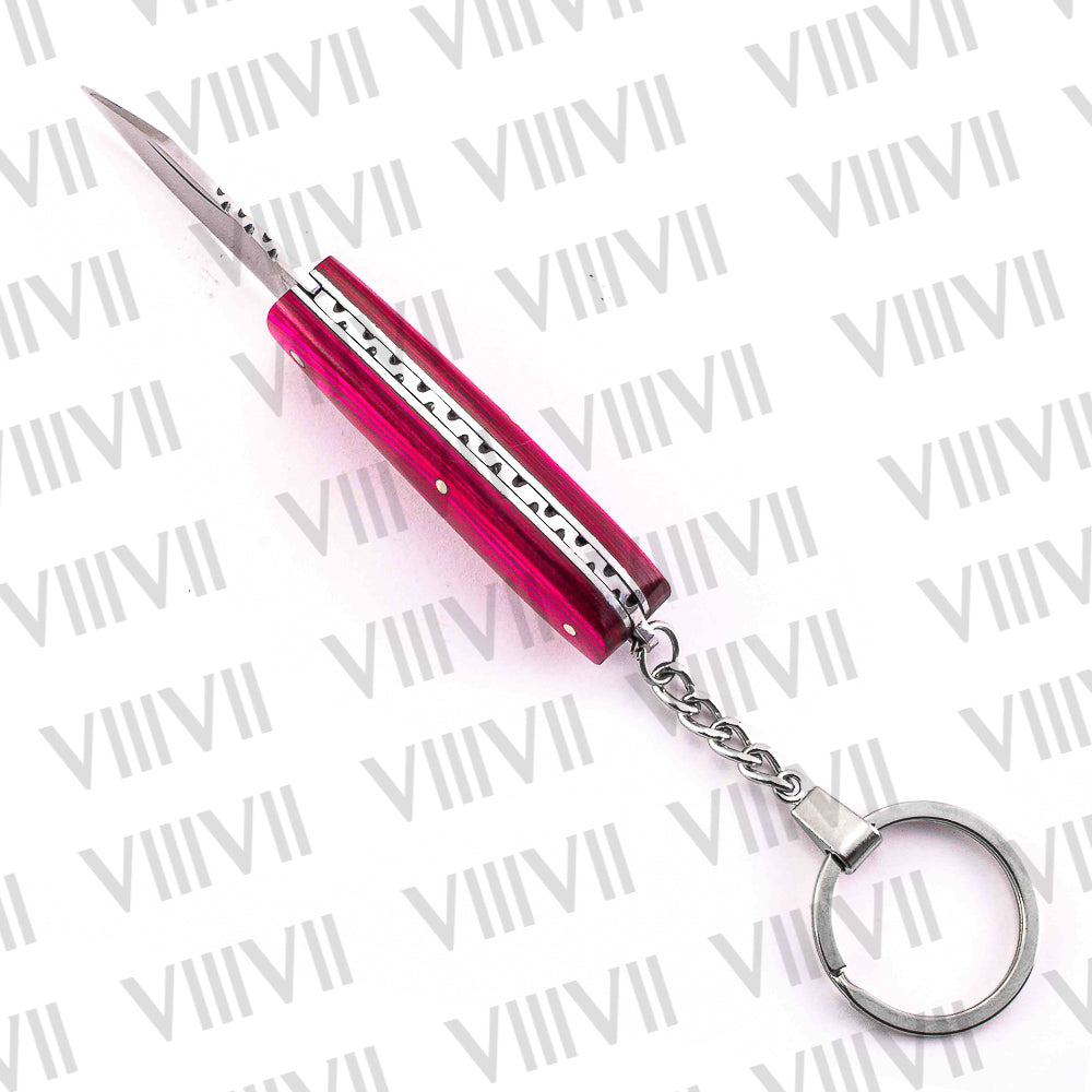 Folding Pocket Knife Keychain – Damascus or Stainless Blade with Pink Wood Handle | Mini EDC Gift Knife for Women, Camping & Everyday Use