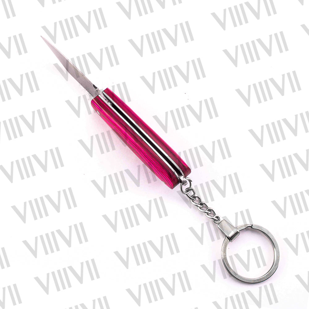 Folding Pocket Knife Keychain – Damascus or Stainless Blade with Pink Wood Handle | Mini EDC Gift Knife for Women, Camping & Everyday Use