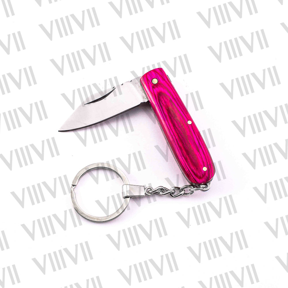 Folding Pocket Knife Keychain – Damascus or Stainless Blade with Pink Wood Handle | Mini EDC Gift Knife for Women, Camping & Everyday Use