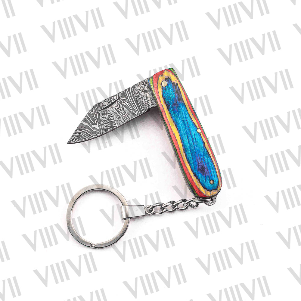 Folding Pocket Knife Keychain – Damascus or Stainless Steel Blade with Multi Wood Handle | Mini EDC Knife for Gifting, Outdoor & Everyday Use
