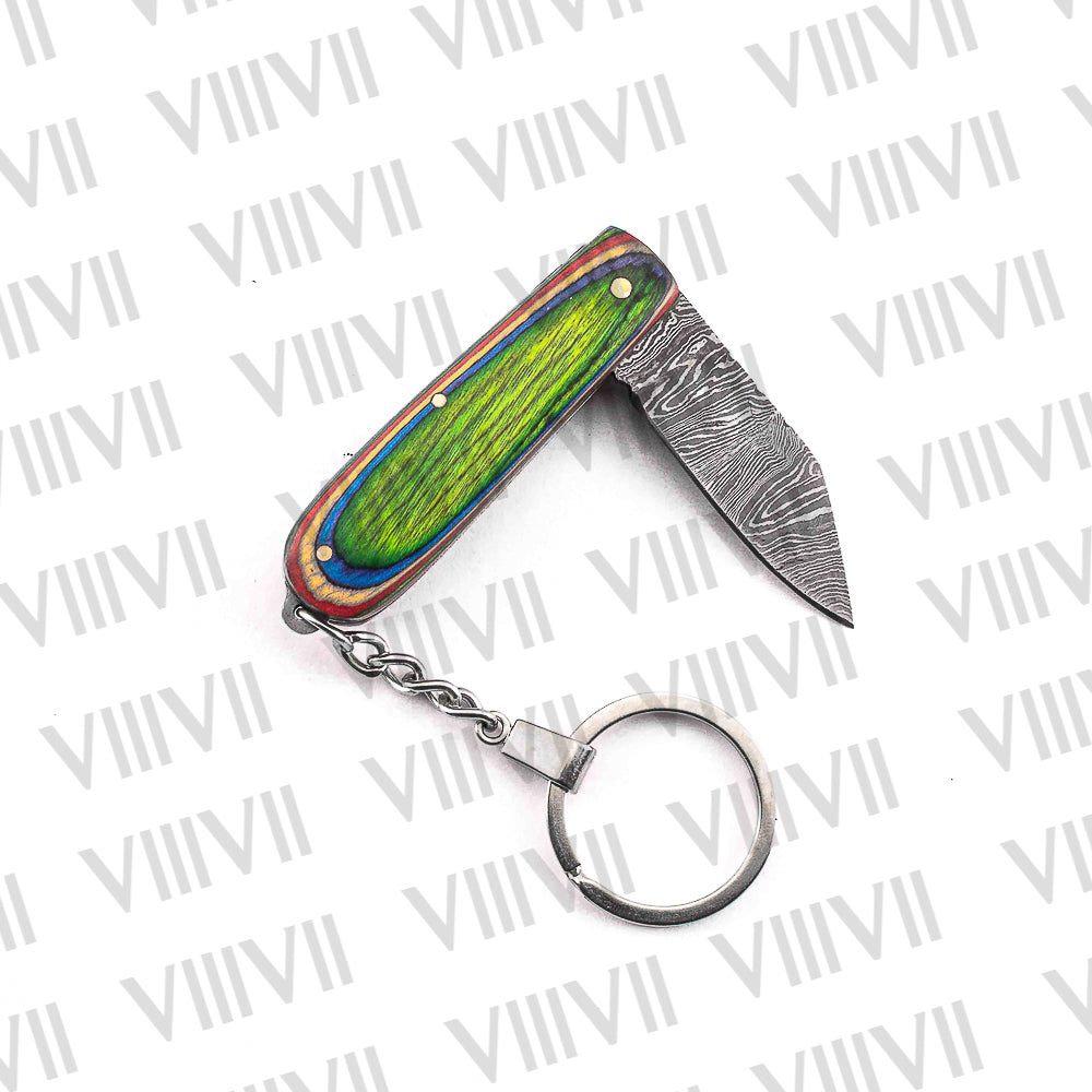Folding Pocket Knife Keychain – Damascus or Stainless Steel Blade with Multi Wood Handle | Mini EDC Knife for Gifting, Outdoor & Everyday Use