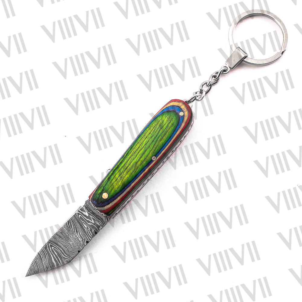 Folding Pocket Knife Keychain – Damascus or Stainless Steel Blade with Multi Wood Handle | Mini EDC Knife for Gifting, Outdoor & Everyday Use