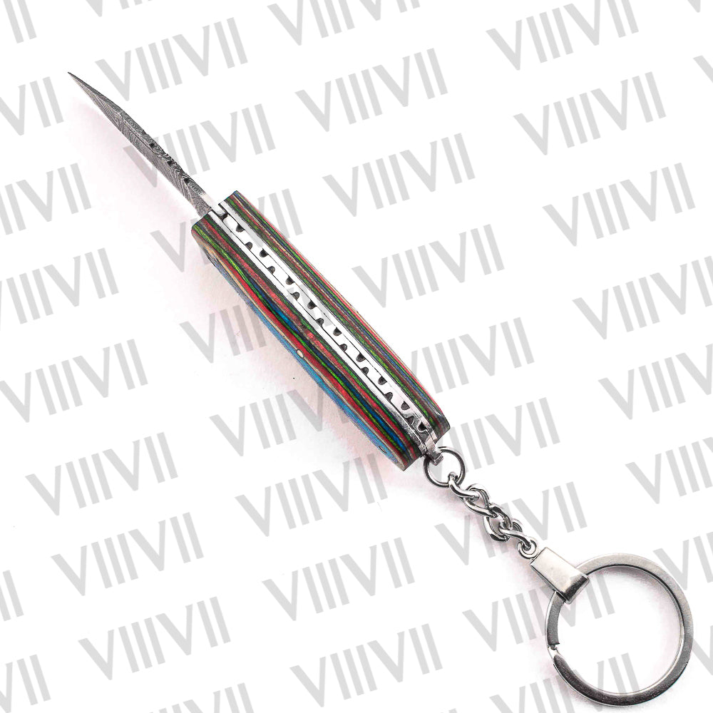 Folding Pocket Knife Keychain – Damascus or Stainless Steel Blade with Multi Wood Handle | Mini EDC Knife for Gifting, Outdoor & Everyday Use