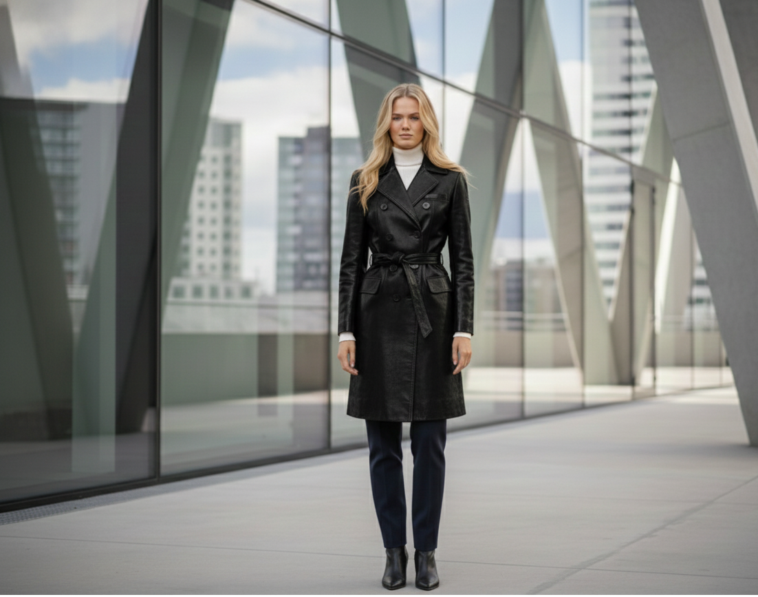 Leather Trench Coat – Luxury Office Wear
