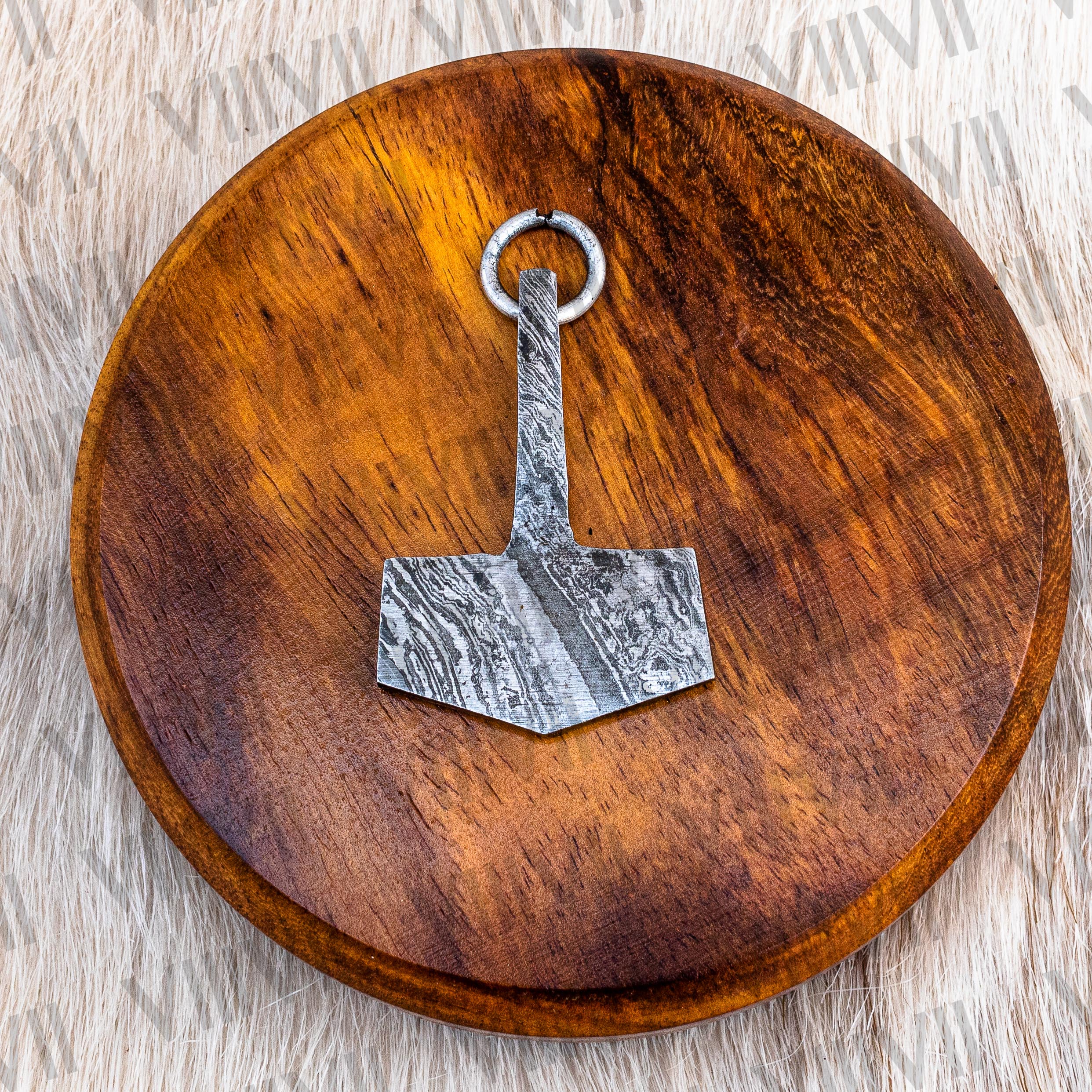 Damascus steel Thor hammer pendant with rosewood gift box