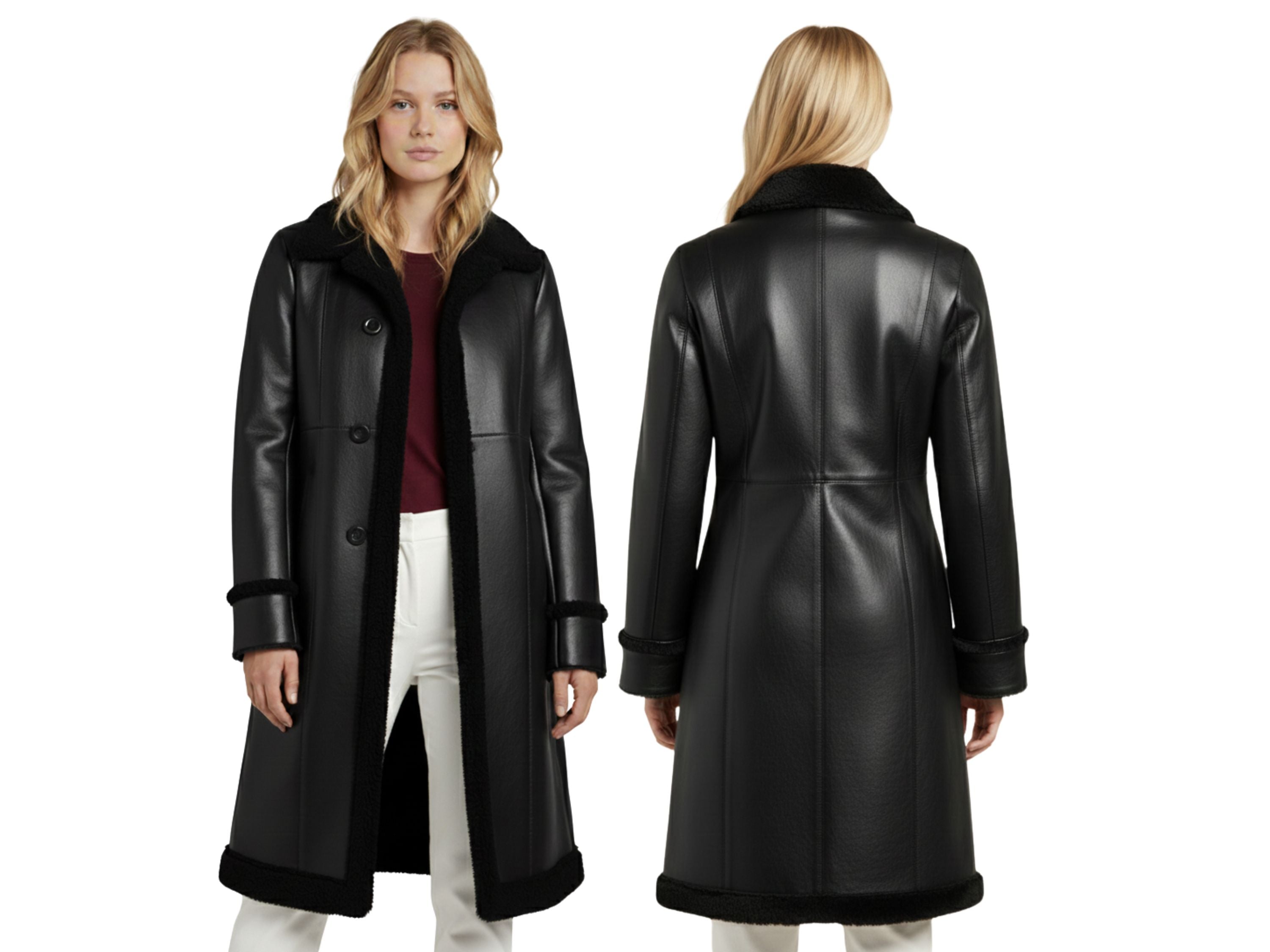 Women’s Penny Lane Coat – Real Lambskin Leather Shearling 3/4 Length Afghan Coat | Vintage Boho Fur Winter Jacket | Genuine Leather Coat | Christmas Gift