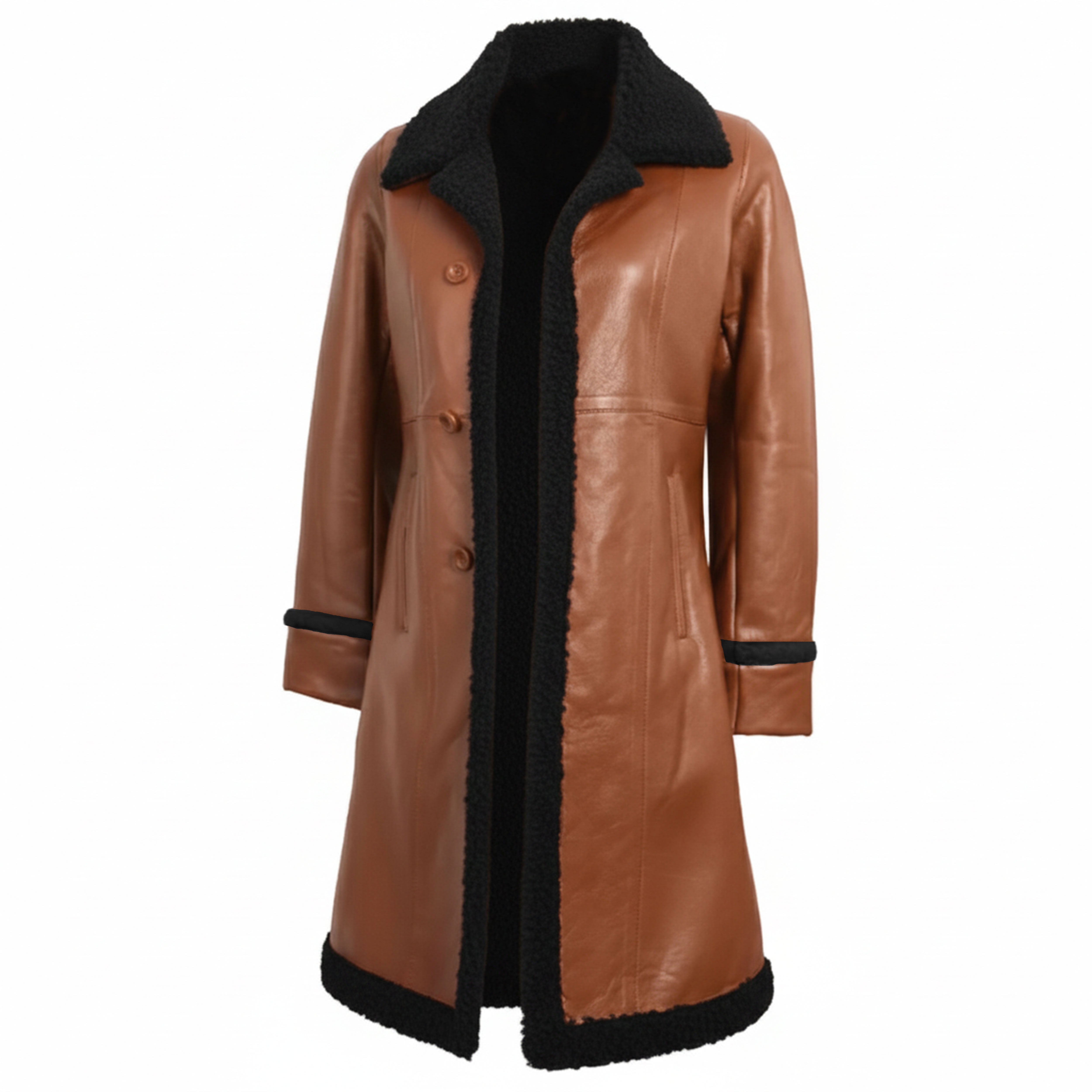Women’s Penny Lane Coat – Real Lambskin Leather Shearling 3/4 Length Afghan Coat | Vintage Boho Fur Winter Jacket | Genuine Leather Coat | Christmas Gift