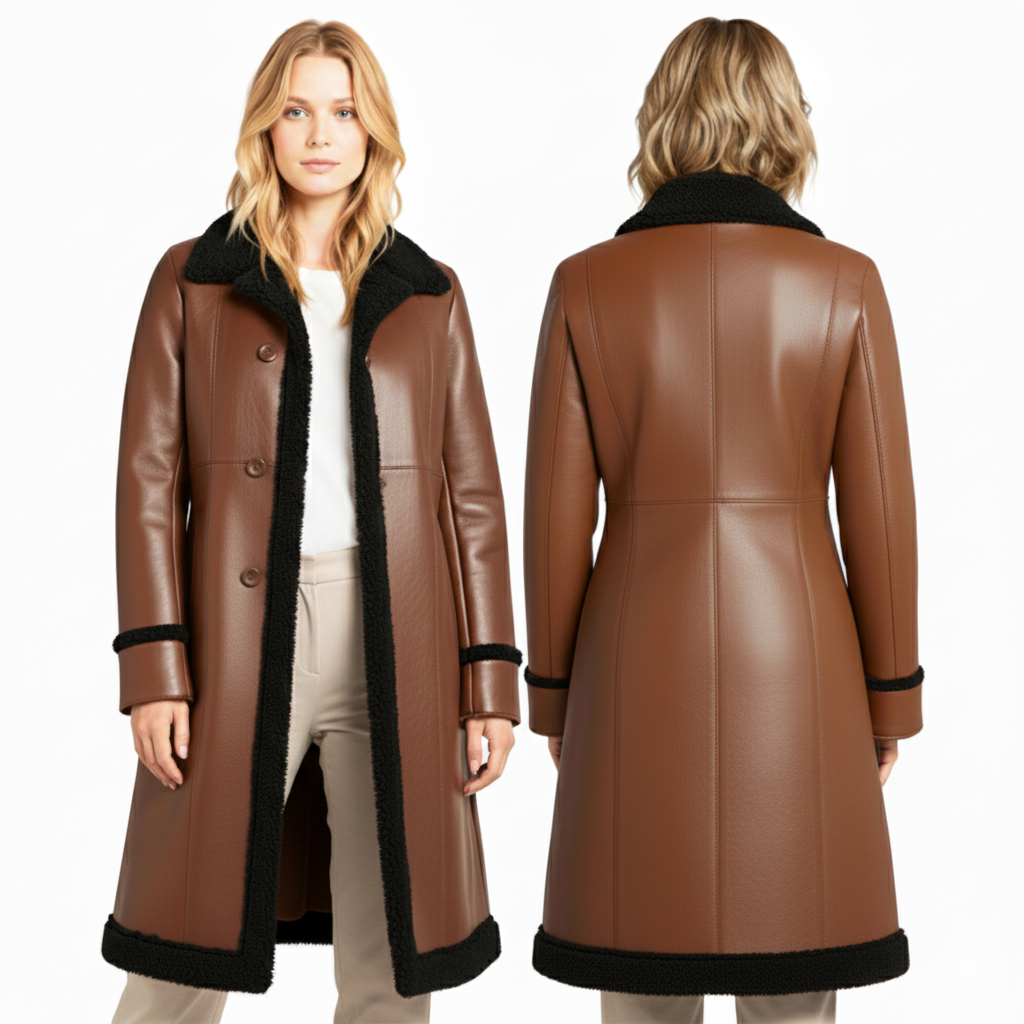 Women’s Penny Lane Coat – Real Lambskin Leather Shearling 3/4 Length Afghan Coat | Vintage Boho Fur Winter Jacket | Genuine Leather Coat | Christmas Gift