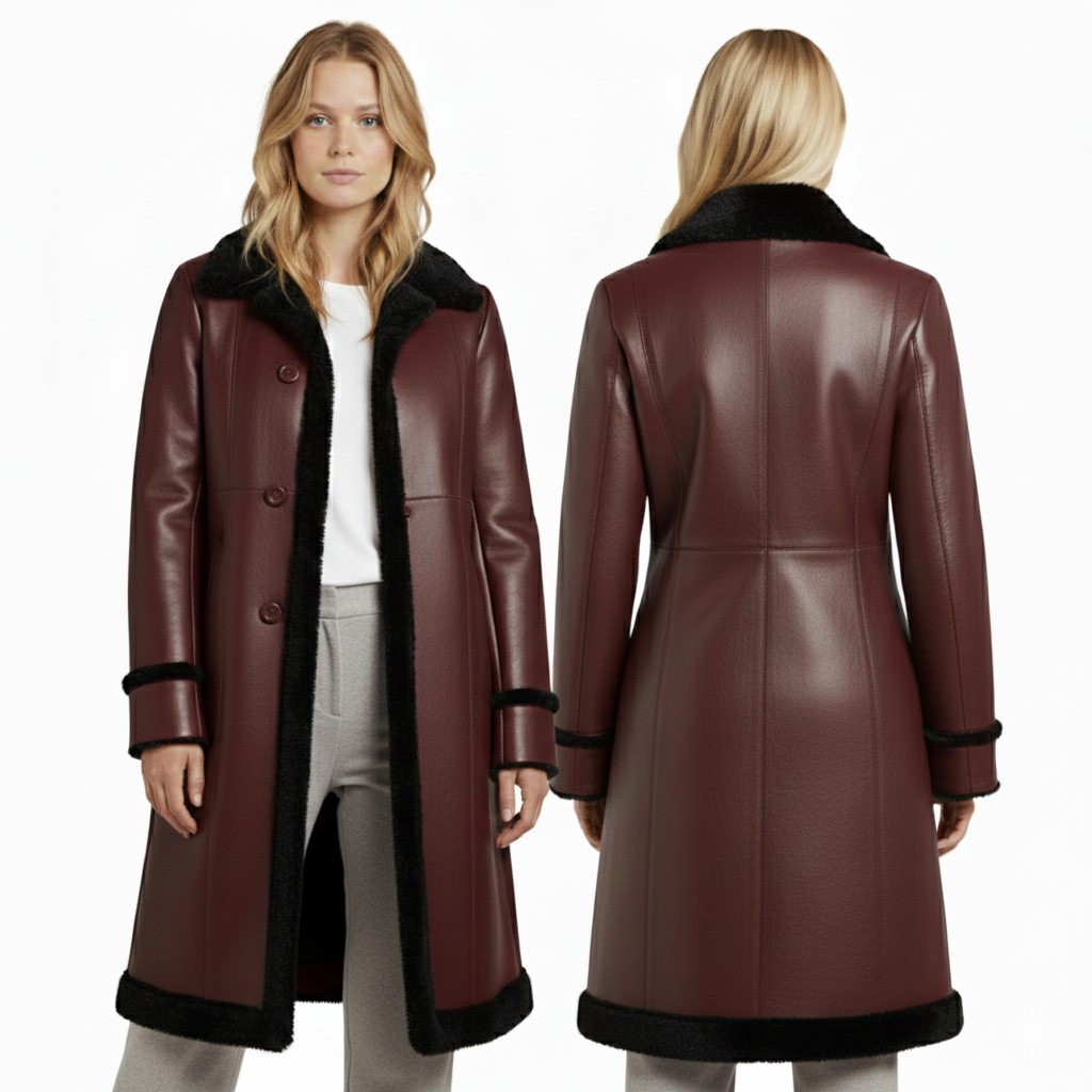 Women’s Penny Lane Coat – Real Lambskin Leather Shearling 3/4 Length Afghan Coat | Vintage Boho Fur Winter Jacket | Genuine Leather Coat | Christmas Gift