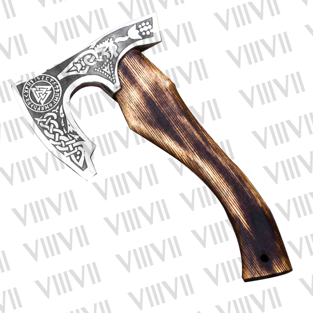 Viking Axe with Etched Blade | Ash Wood Shaft | Handcrafted Norse-Inspired Gift for Him