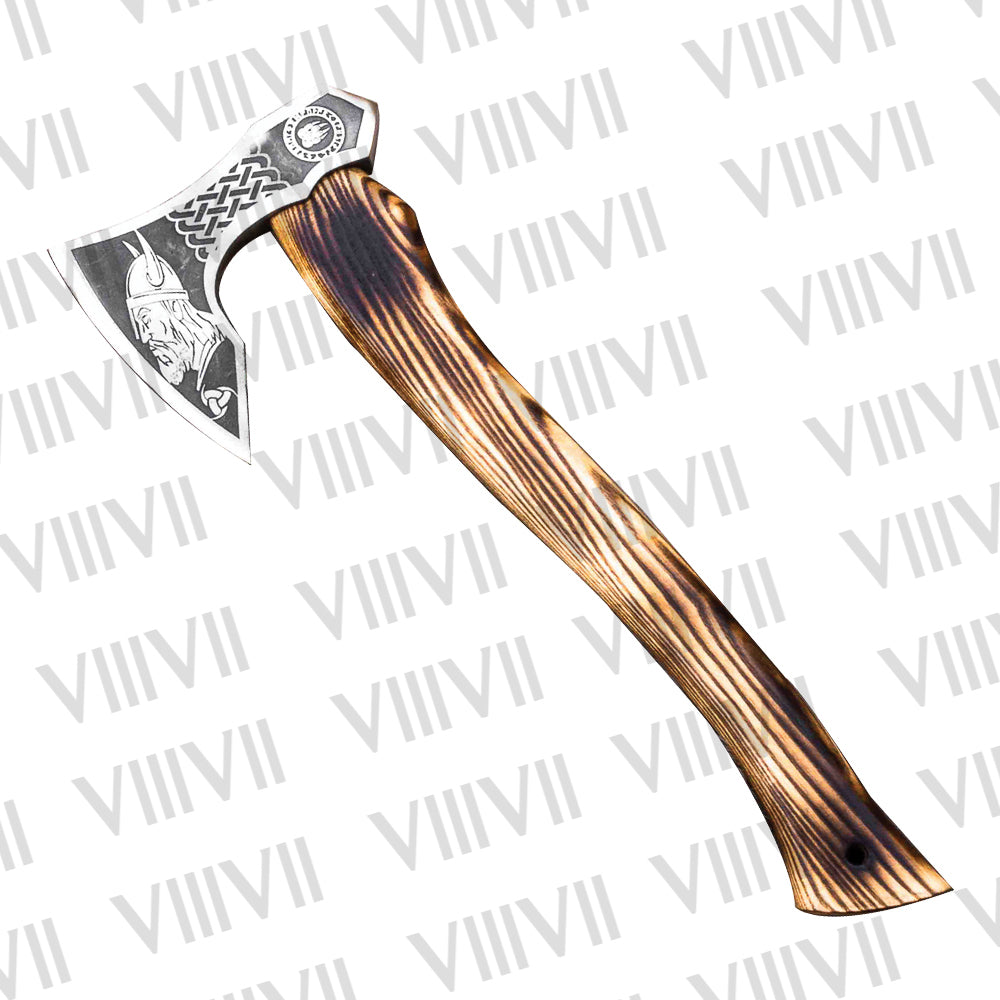 Viking Axe with Etched Blade | Ash Wood Handle | Handcrafted Norse Gift for Him