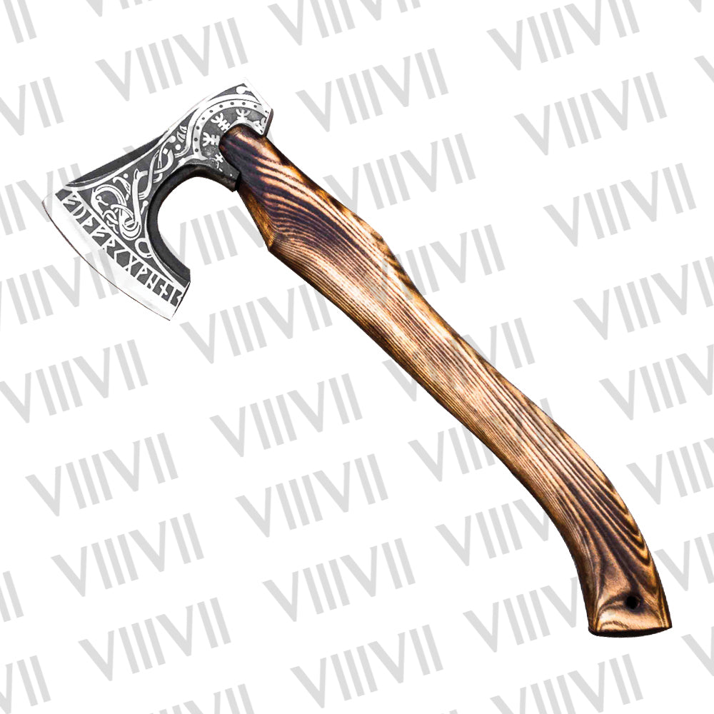 Forged Carbon Steel Viking Axe – Custom Etched Blade with Ash Wood Handle