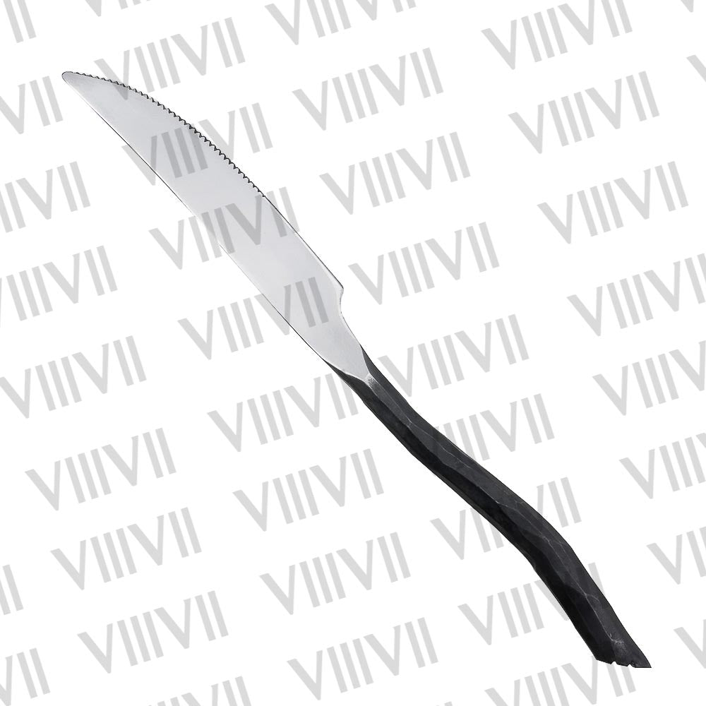 Medieval cutlery set with forged effect handles and high polish finish, Set of 6