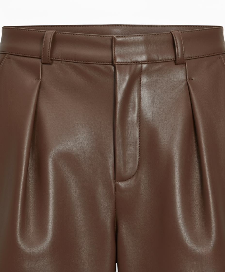 Pleated Leather Pants Luxury Wide Leg Lambskin Trousers | Unique Women’s Style Fall Style Gift Modern Leather Gift for Her
