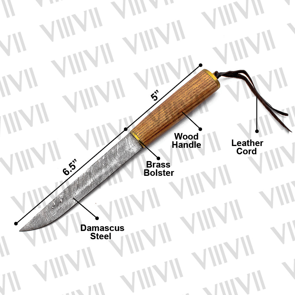 Viking Knife with Forged Steel Blade | Ash Wood Handle & Brass-Trimmed Leather Sheath