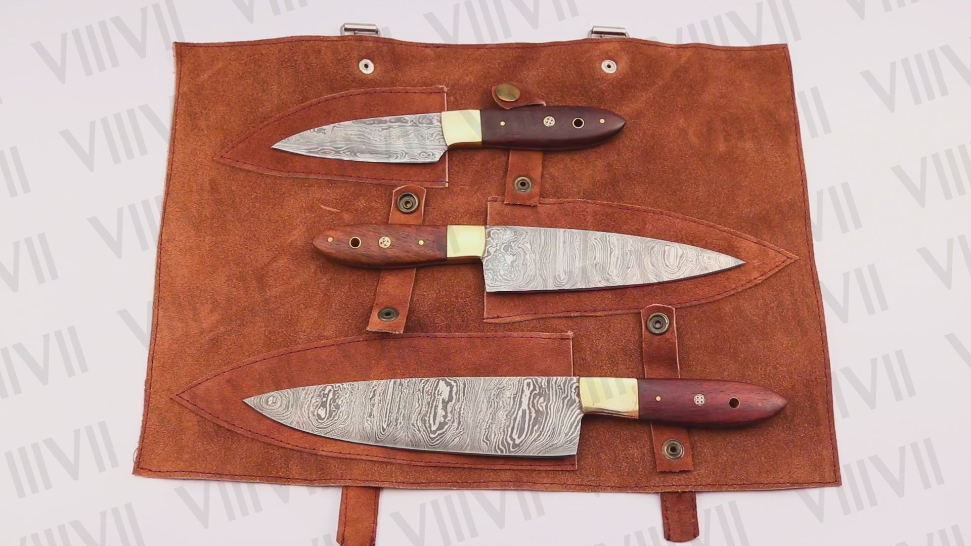 Damascus Steel Chef Knife Set with Rosewood Handle – Handcrafted Culinary Precision