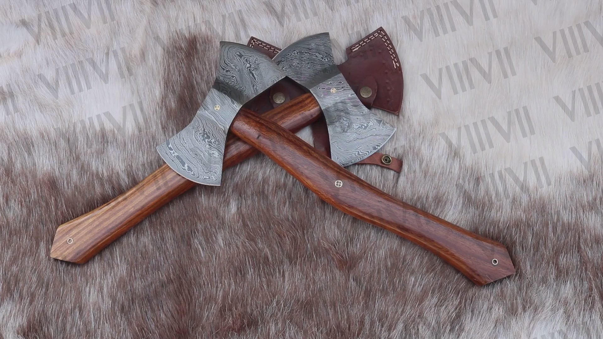 Handmade Damascus Steel Double Bit Axe with Rosewood Handle – Perfect for Outdoor Enthusiasts, Durable & Reliable