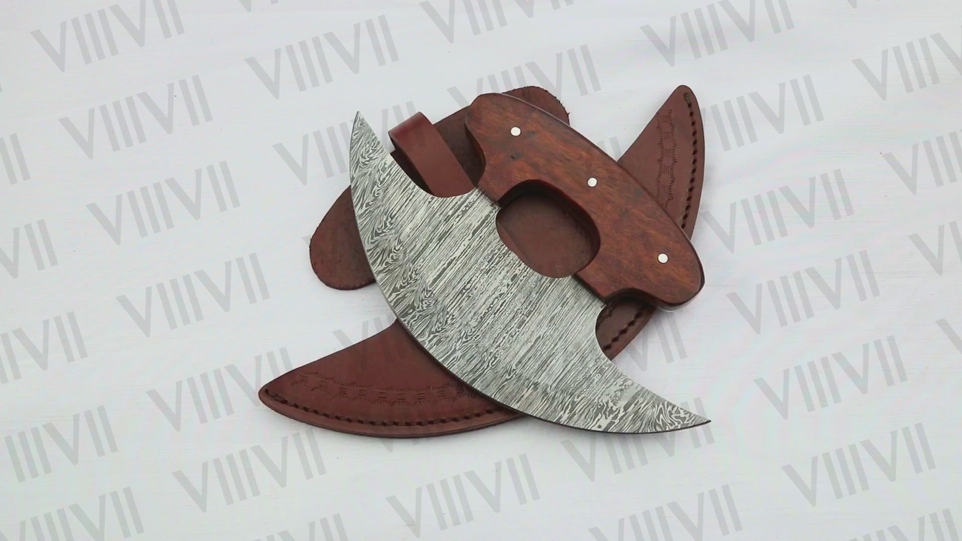Damascus Steel Pizza Knife, Alaskan Ulu Knife with Rosewood Handle – Handmade Kitchen Tool & Gift
