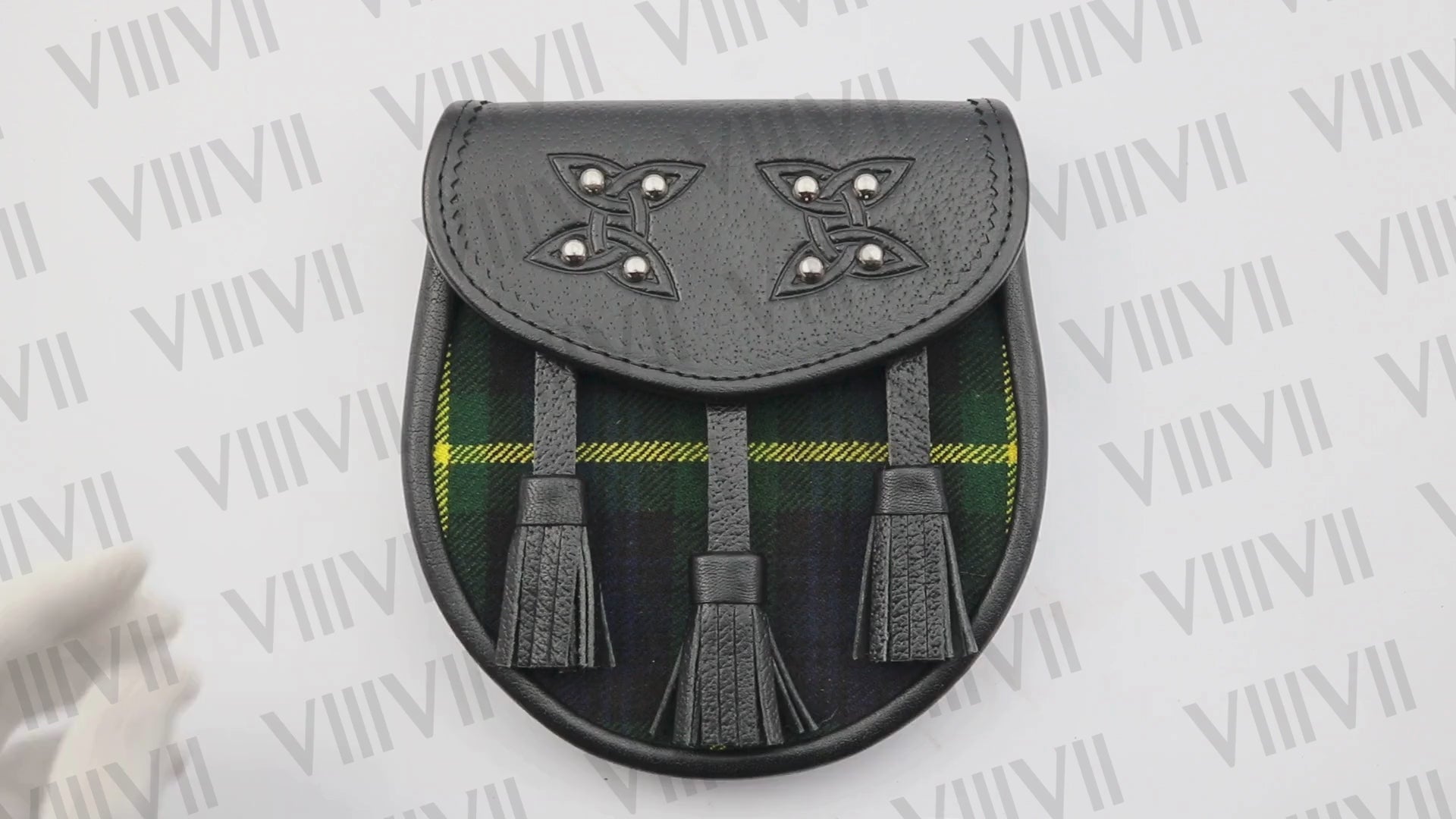 Scottish Clan Sporran Crafted from Genuine Leather and Tartan with Celtic Embossed Flap Highland Kilt Accessory for Events & Games