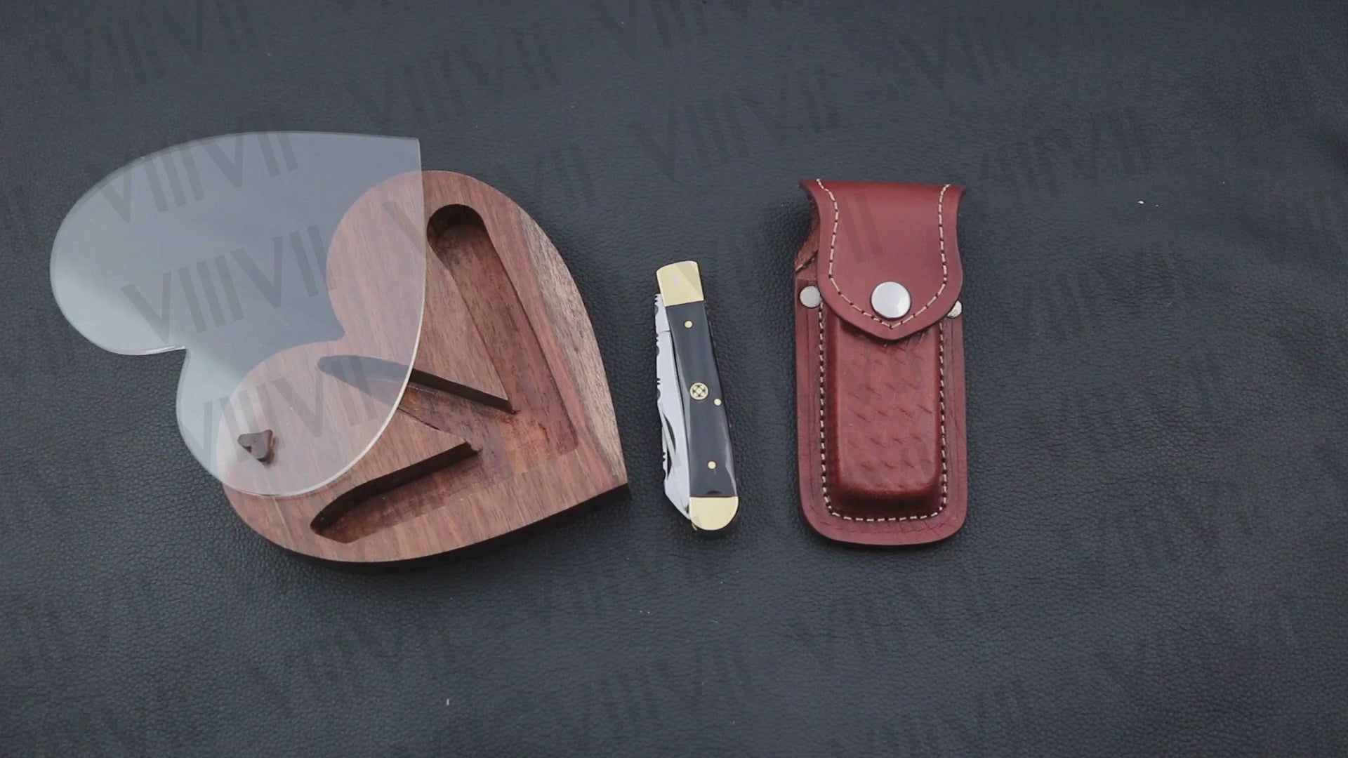 Double Blade Pocket Knife with Bull Horn Handle | Trapper Knife with Spey & Clip Point Blades – Gift Box or Leather Sheath Option