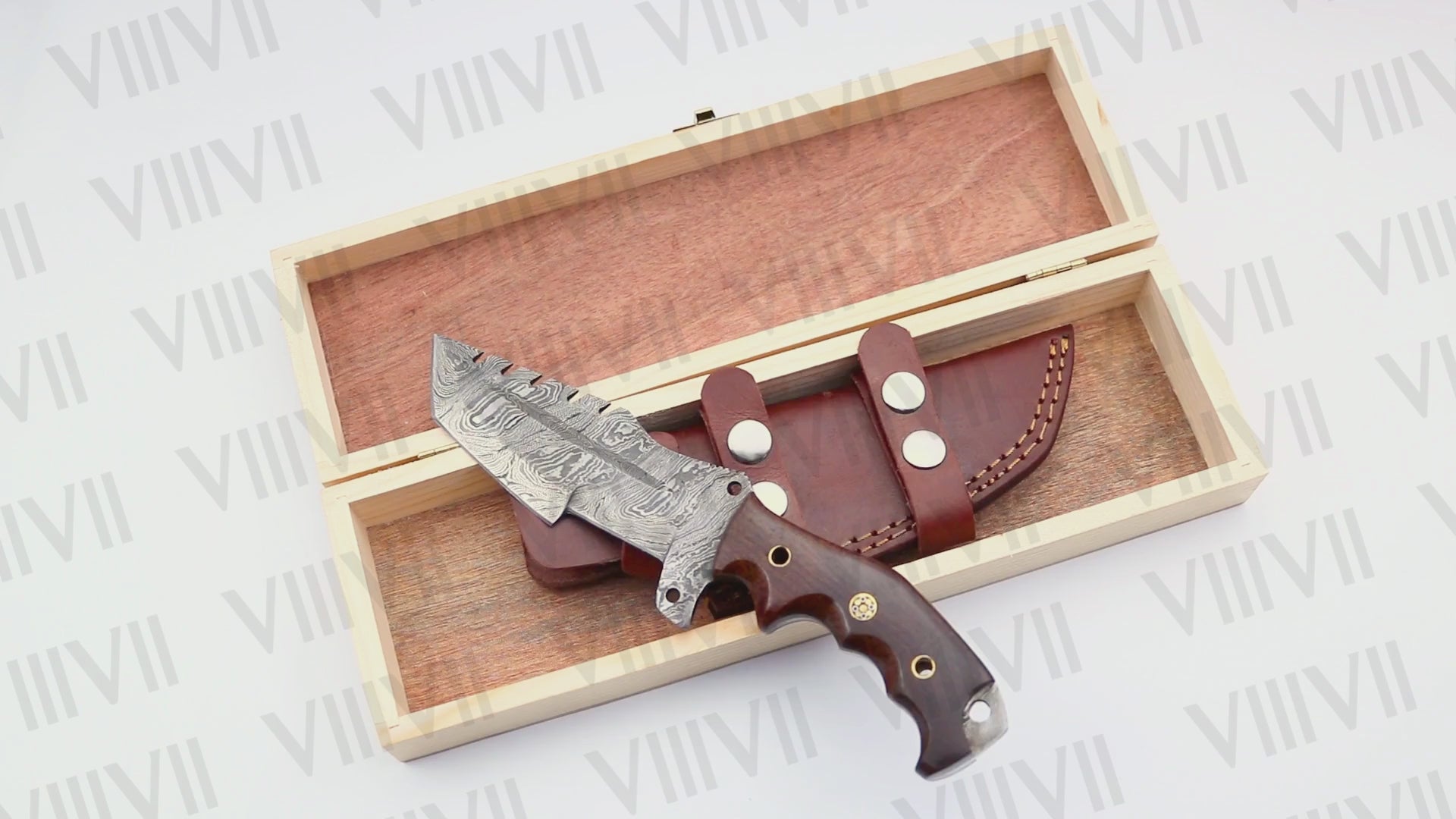 Handmade Damascus Steel Hunting Knife – Fixed Blade with Micarta Handle, Scout Carry Sheath & Optional Wooden Gift Box