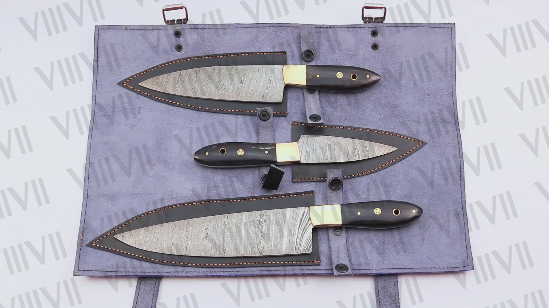 Handcrafted Chef Knife Set with Damascus Steel & Bull Horn Handles – Premium Kitchen Tools