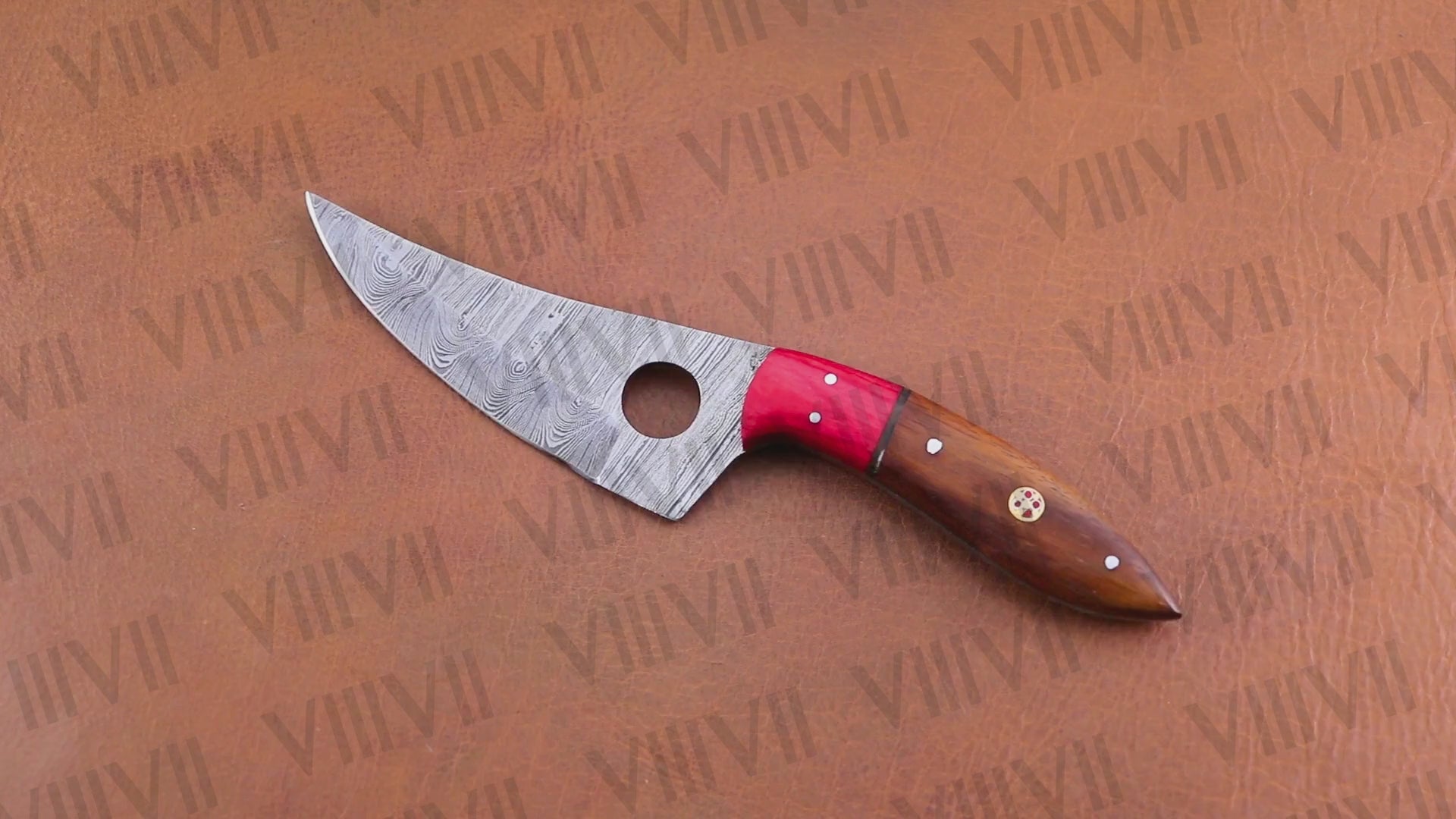 Custom Knife Forged in Damascus Steel with Beautiful Rosewood Handle