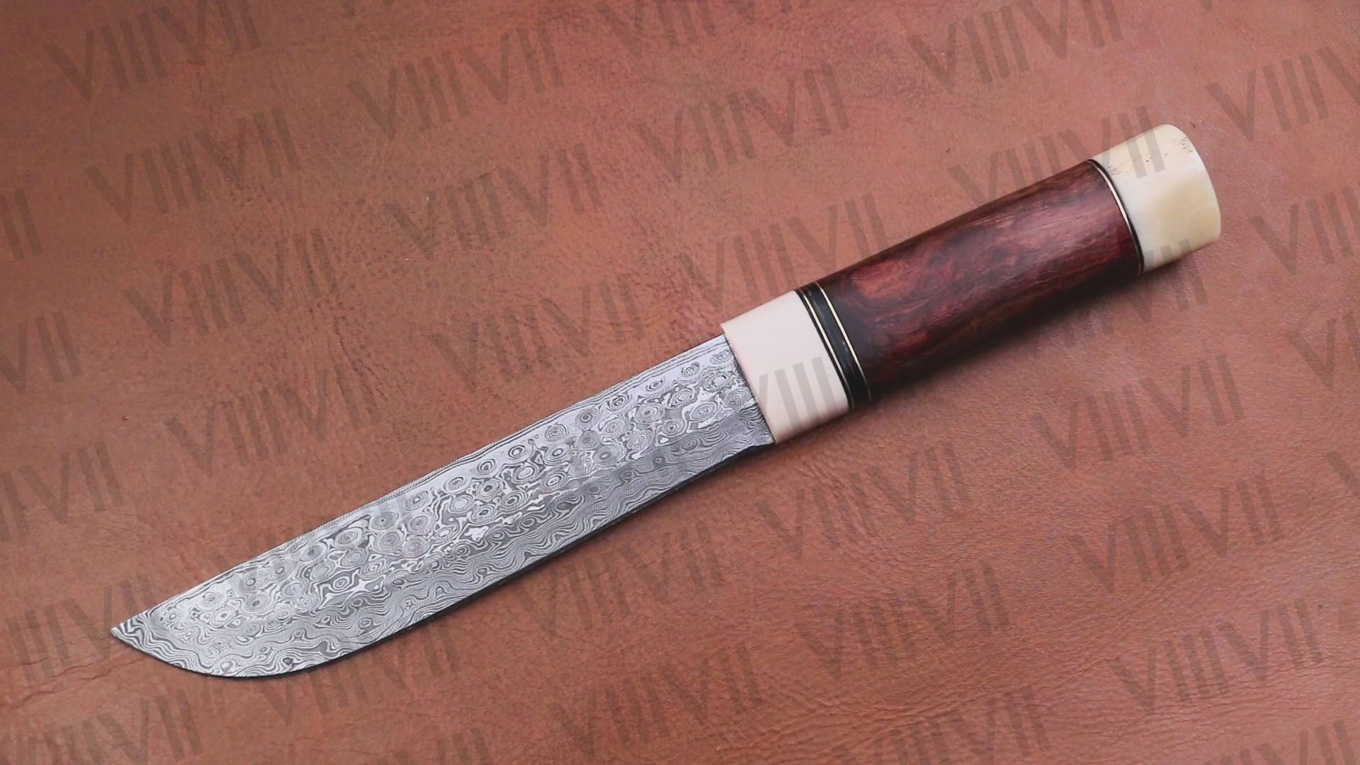 Seax Knife in Damascus Steel – Handmade Viking Blade with Bone & Rosewood Handle
