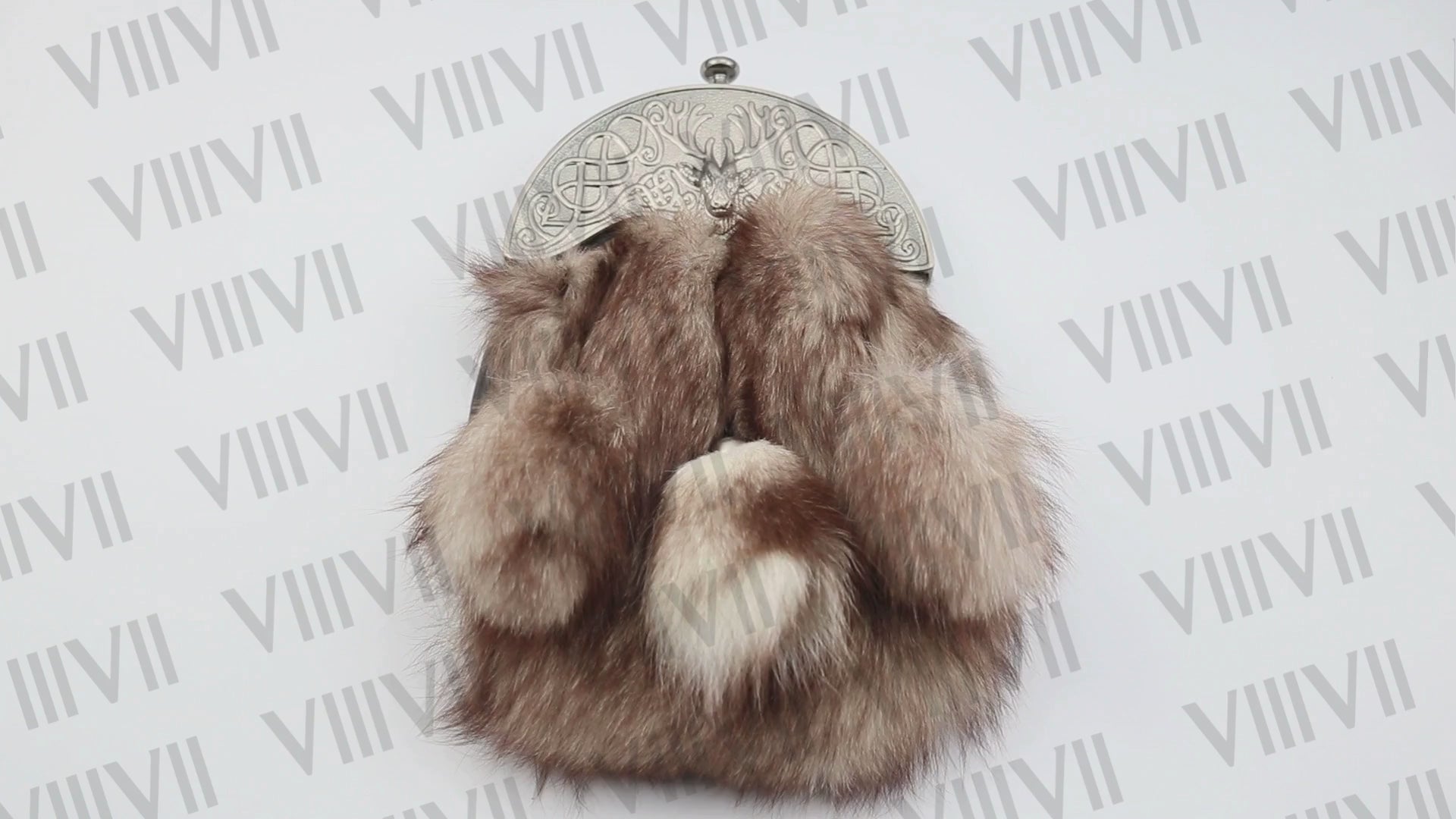 Brown Fox Fur Sporran with Antique Stag Cantle and Genuine Leather Handmade Scottish Kilt Accessory for Weddings and Highland Wear