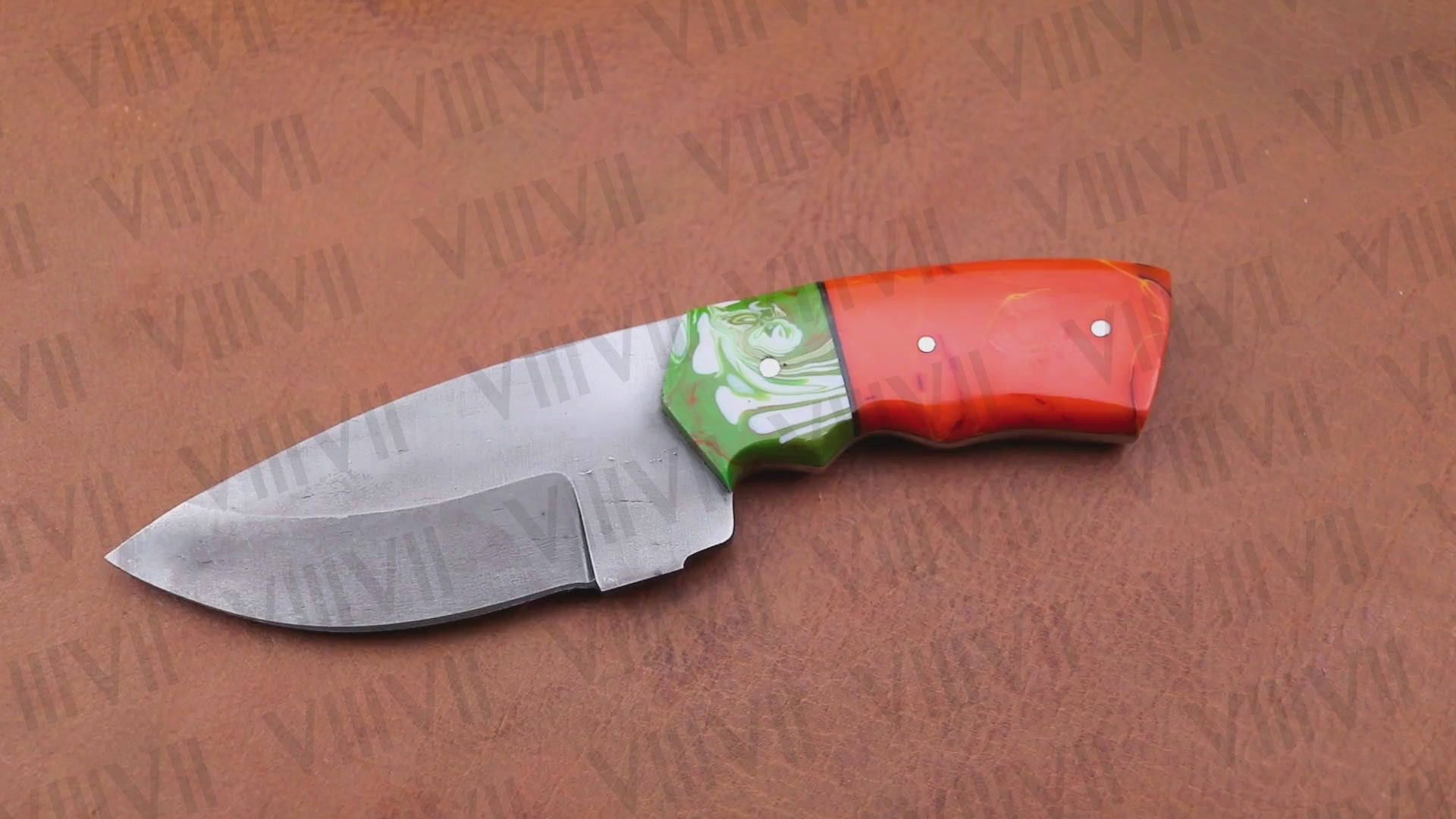 Stainless Steel Skinning Knife – Orange Resin Handle | Full Tang Handmade Knife for Hunting, Camping & Outdoor Gifts