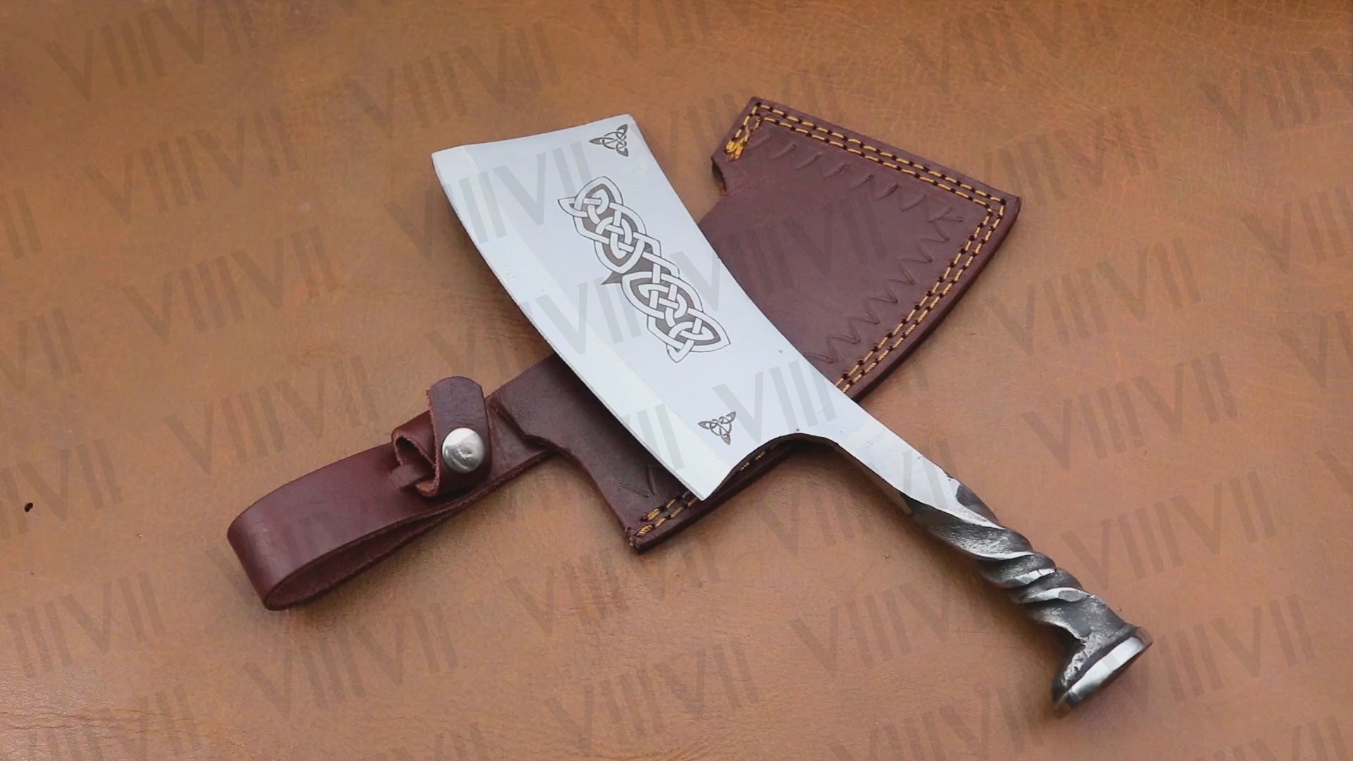 Hand Forged Celtic Cleaver Gift | Railroad Spike Knife with Leather Sheath | Unique Handmade Blade for Him