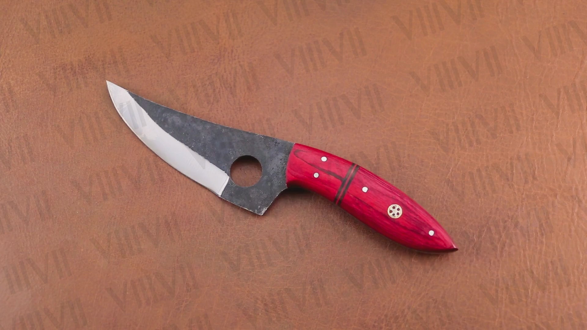Custom Full Tang Knife Forged in 440C Steel with Red Wood Handle – Outdoor & Kitchen Utility Blade