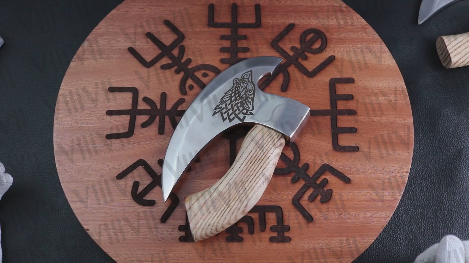 viking wolf engraved pizza axe custom logo non slip wood handle slice perfect portion viking wedding present wedding supplies